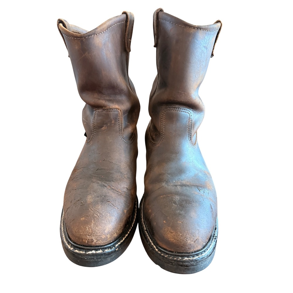 Wolverine DuraShocks Work Boots 8.5 Brown Leather Pull On Wellington Steel Toe